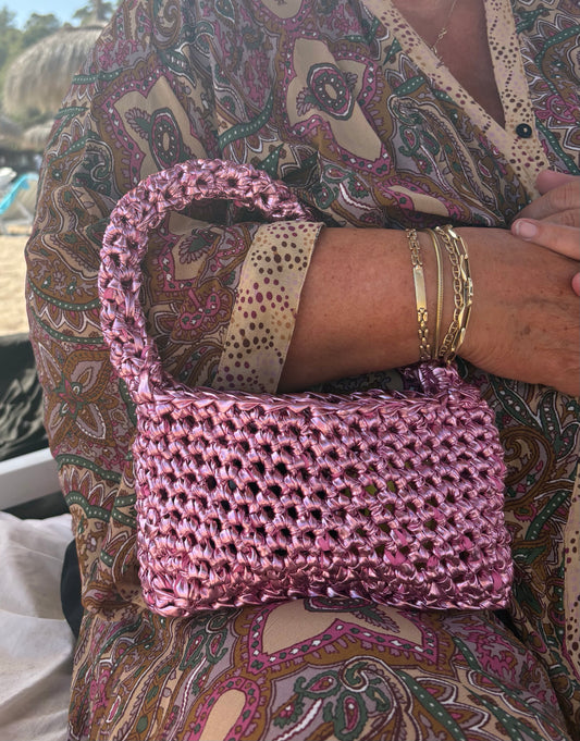Roze metallic handtas